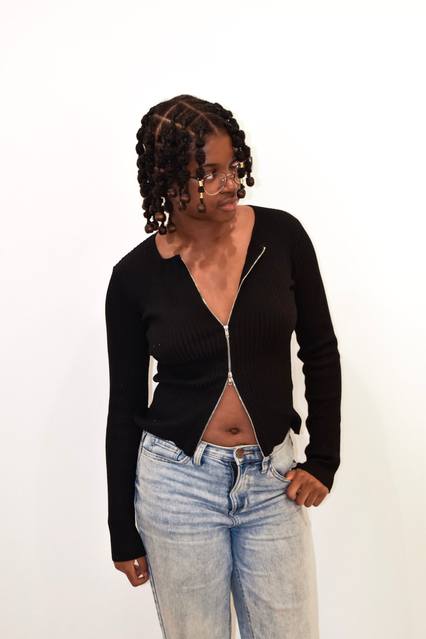 New: Blue Pepper Two-Way Zipper Knit Cardigan