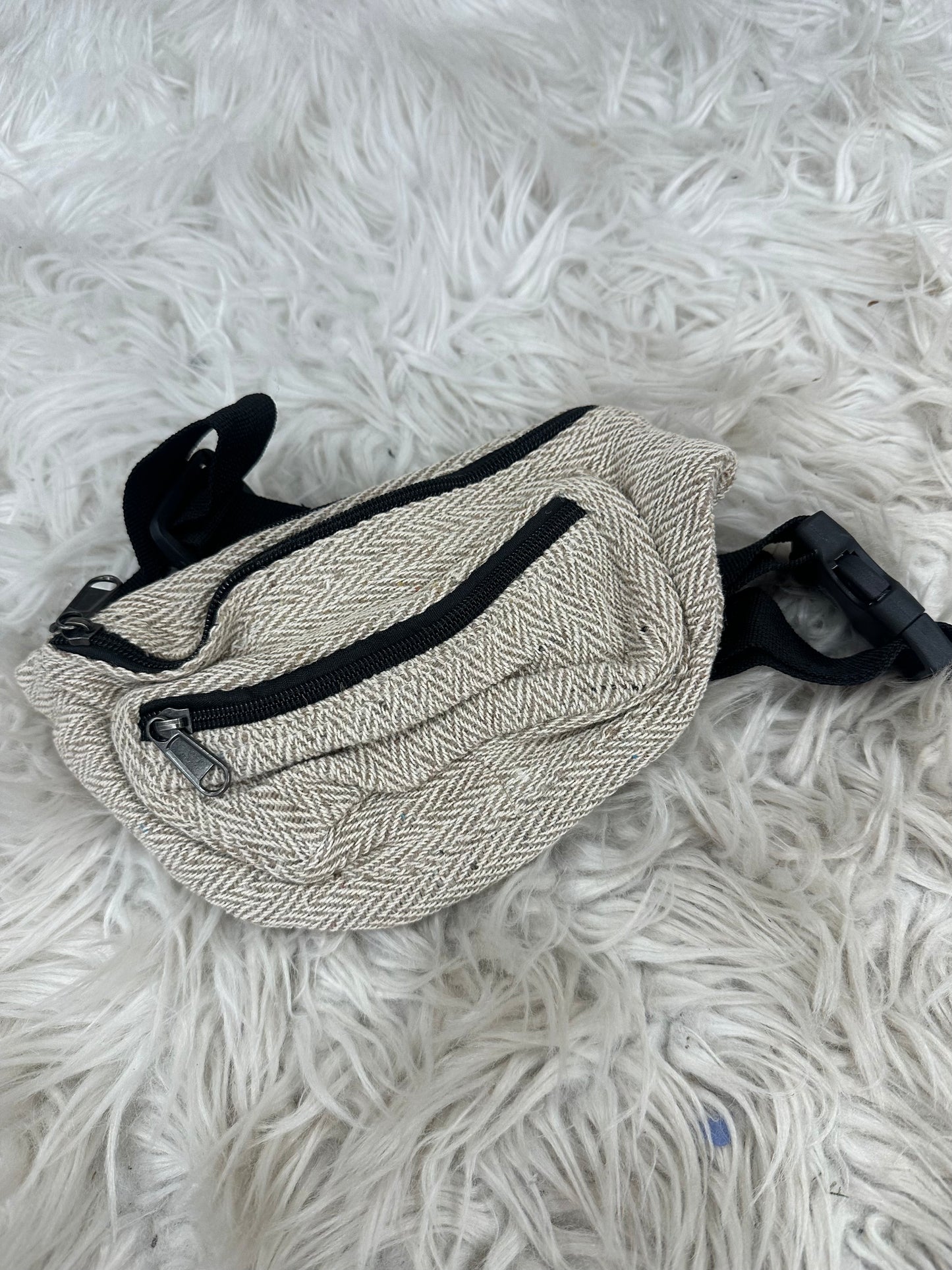 Beige Herringbone Fanny Pack