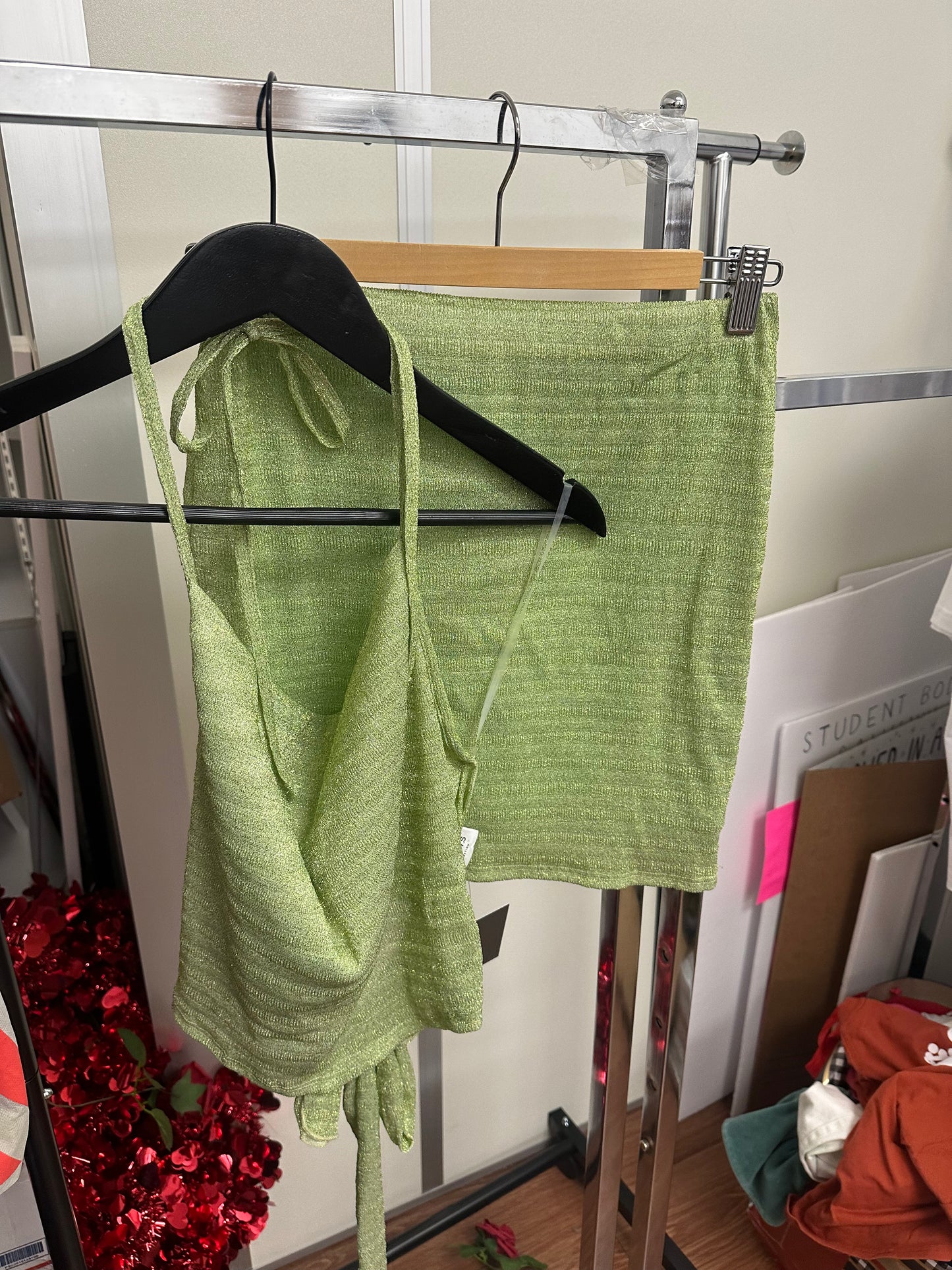 LeLis Sage Shimmer Mini Skirt