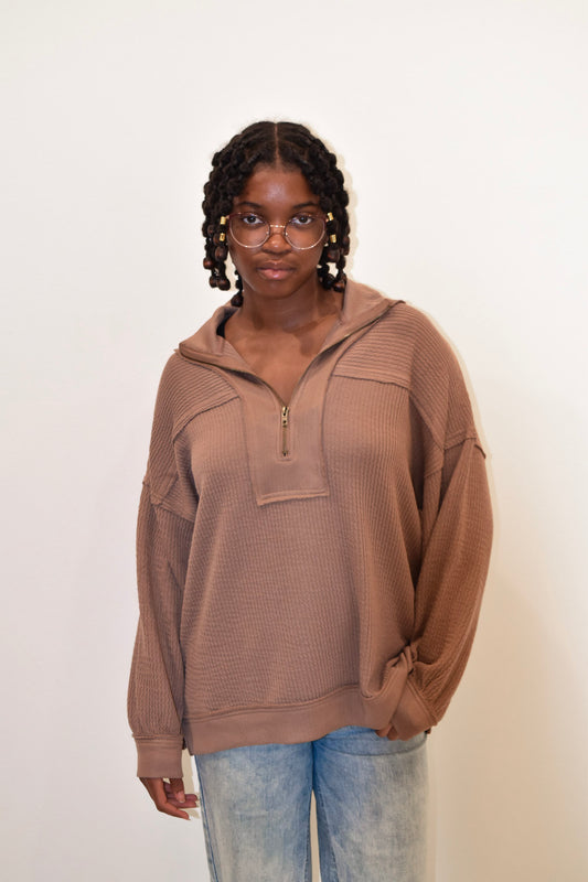 Half Zip Waffle Knit Top