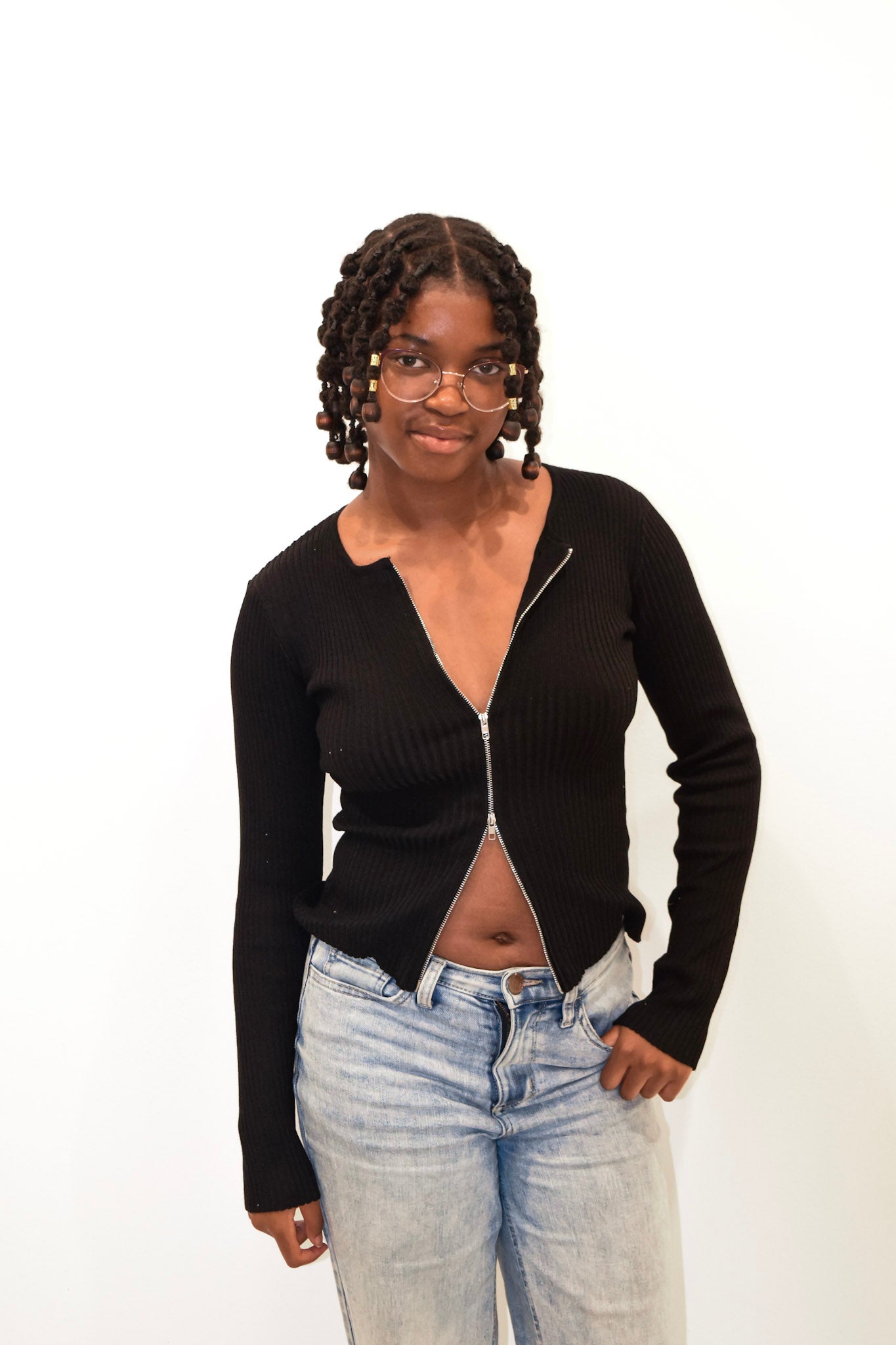 New: Blue Pepper Two-Way Zipper Knit Cardigan