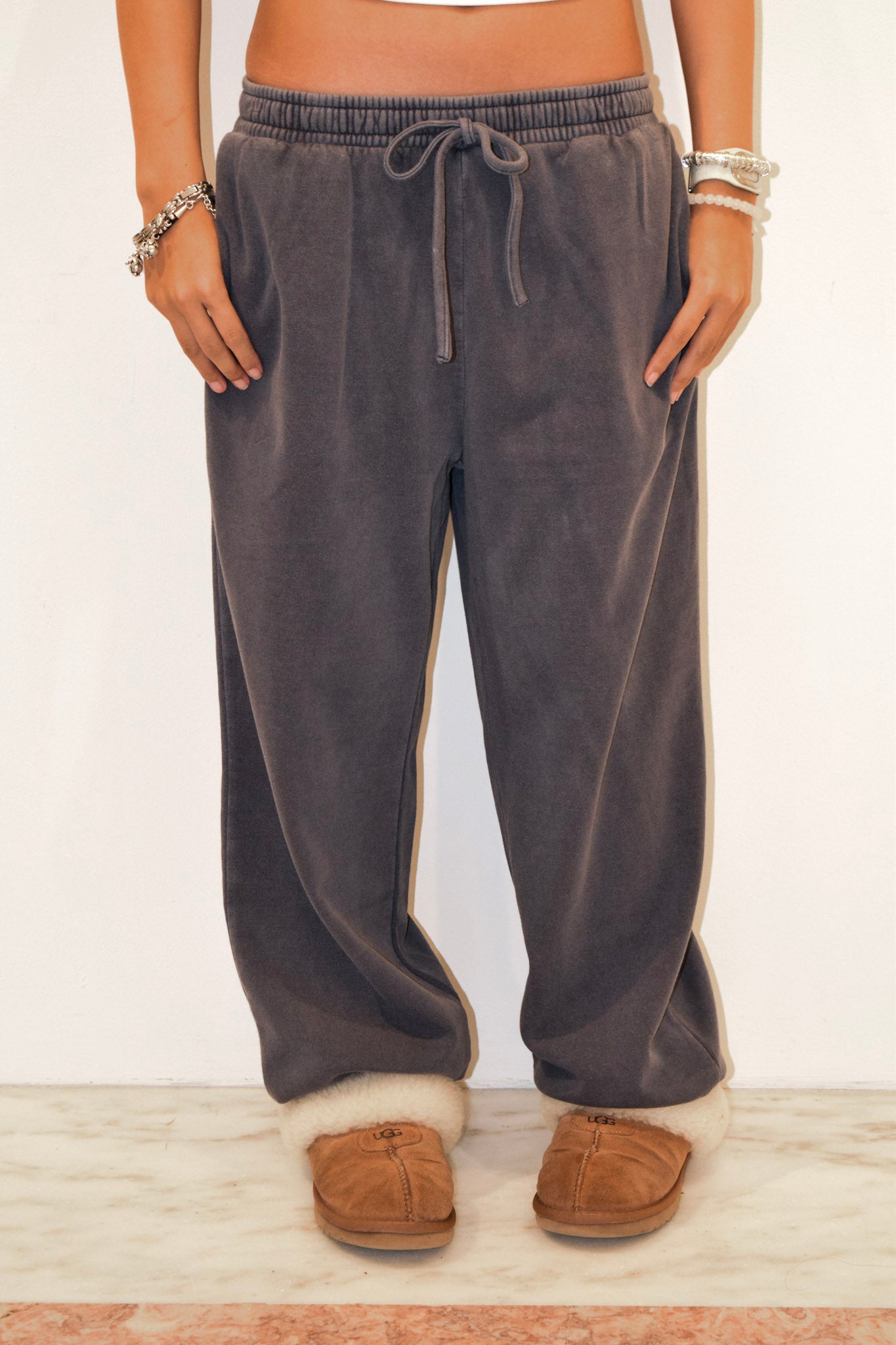 Washed Drawstring Waist Joggers