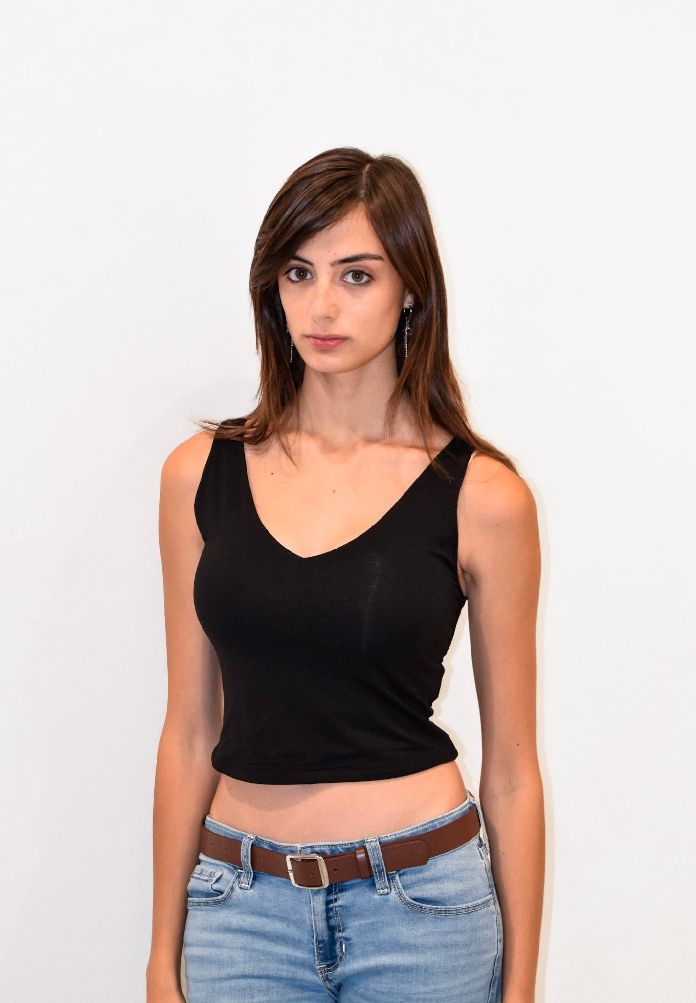 Cropped Double V-Neck Tank