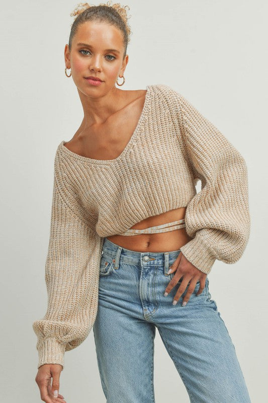 Buttermelon Tan Crop Knit Sweater