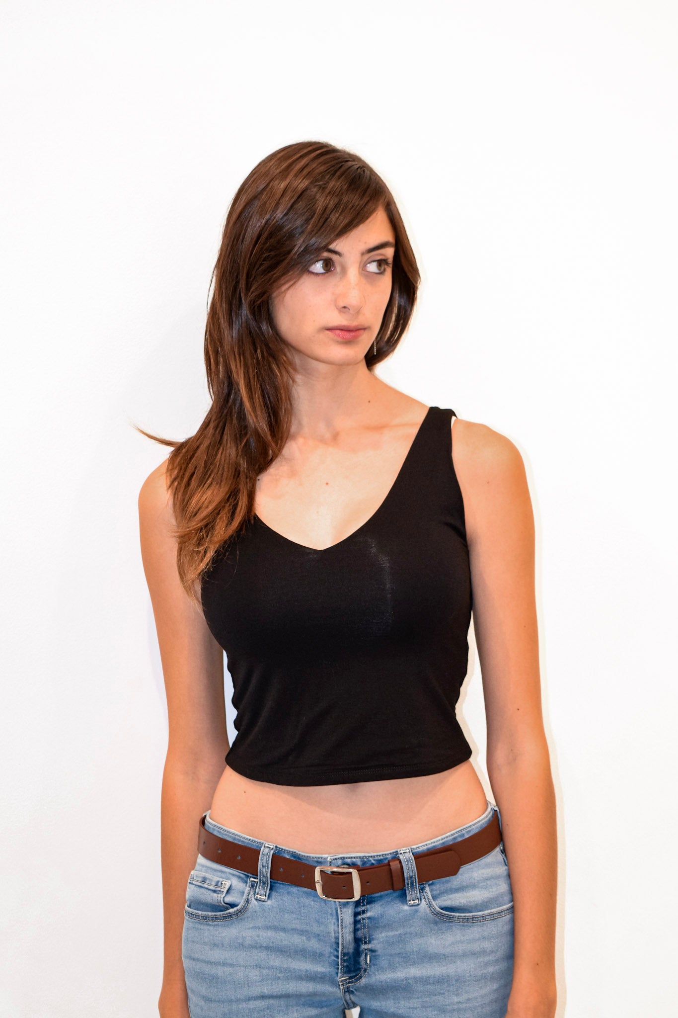 Cropped Double V-Neck Tank