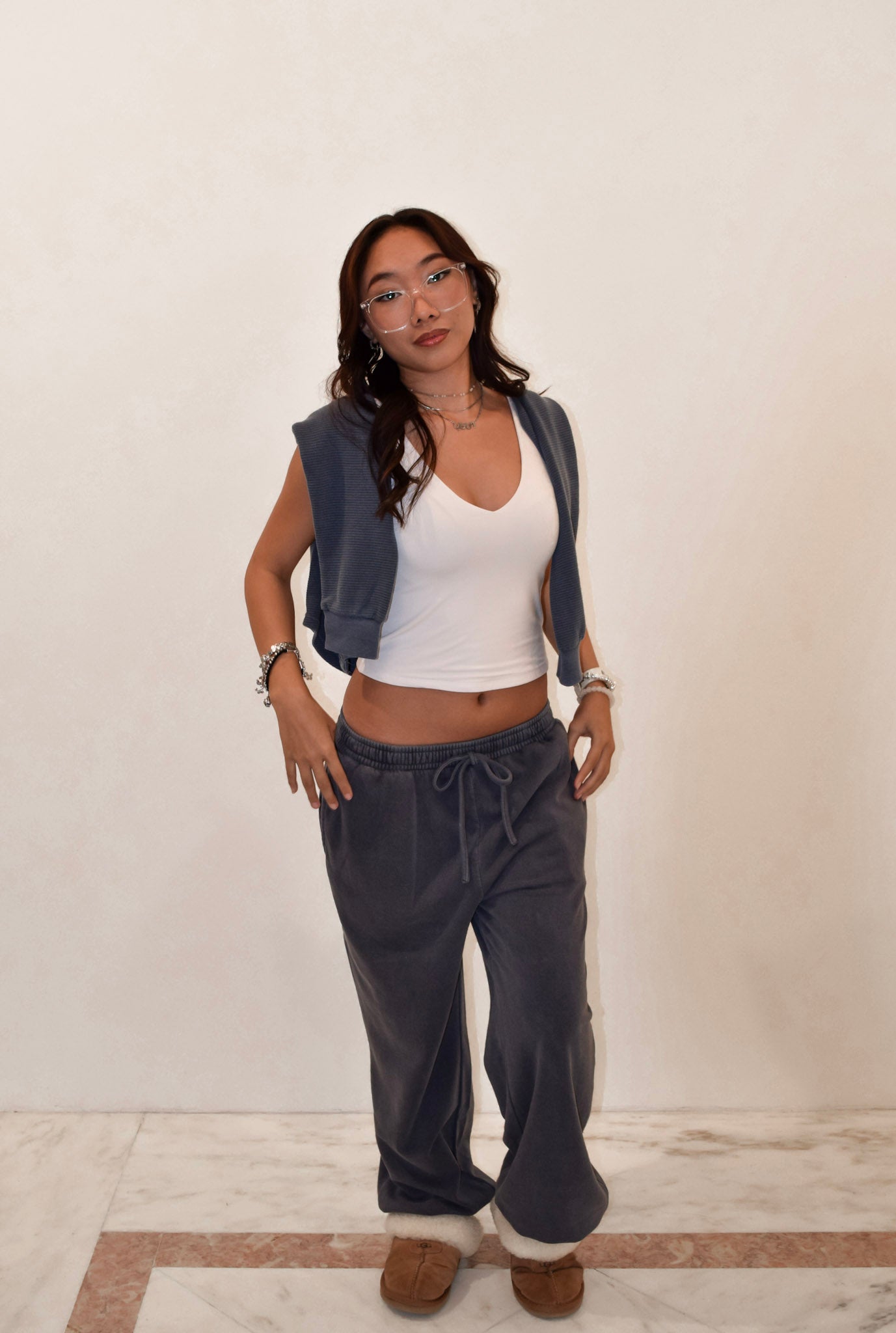 Washed Drawstring Waist Joggers