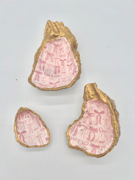 Pink Bow Oyster Shell Jewelry Dish