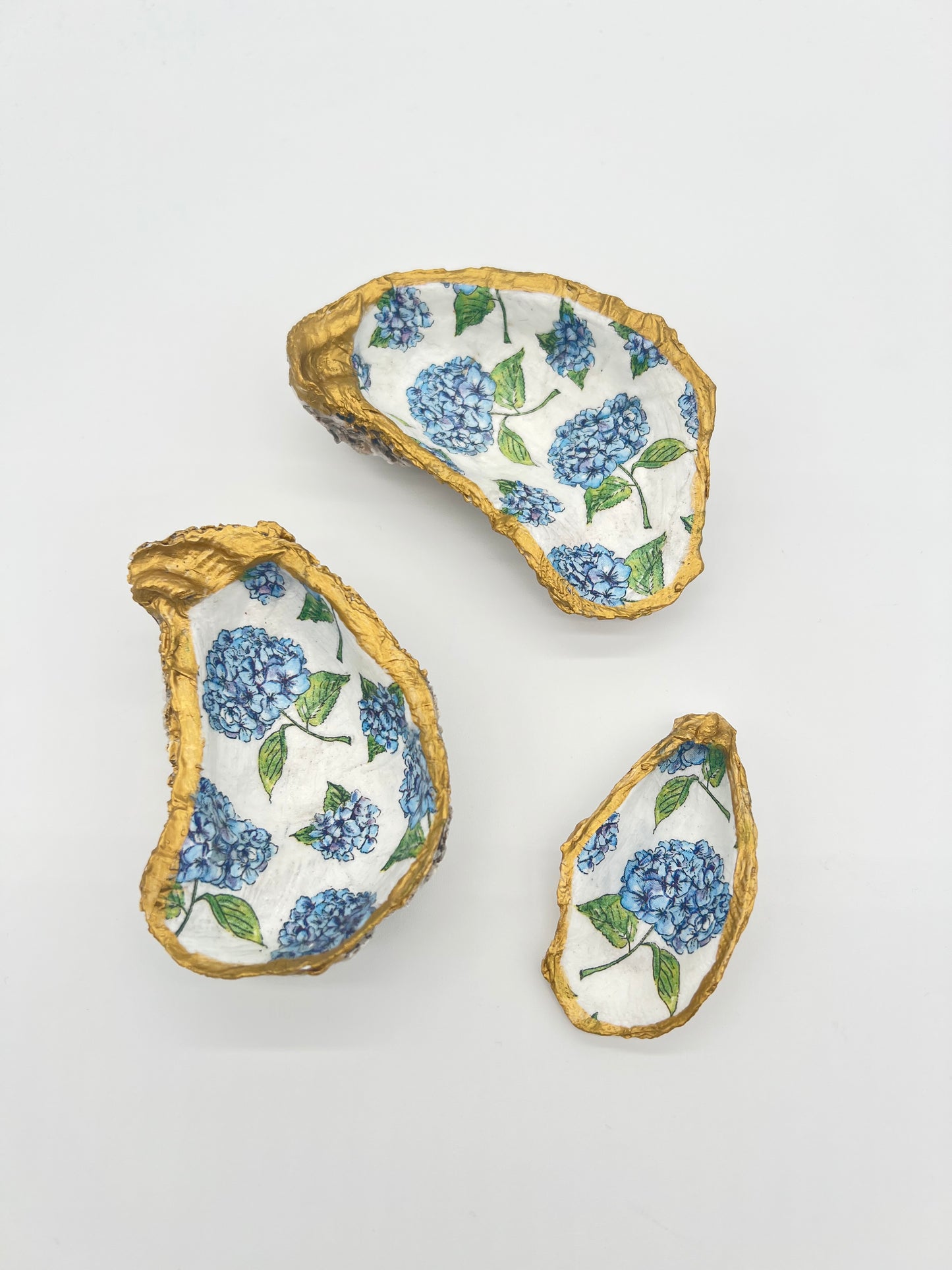 Blue Hydrangea Oyster Shell Jewelry Dish
