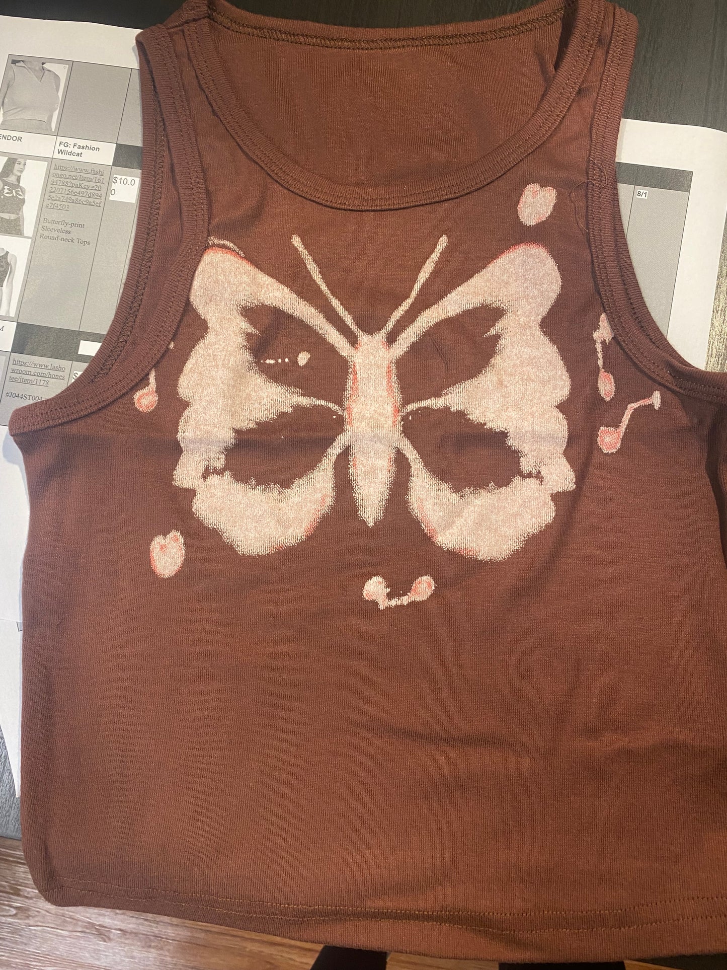 Butterfly-print Sleeveless Round-Neck Top