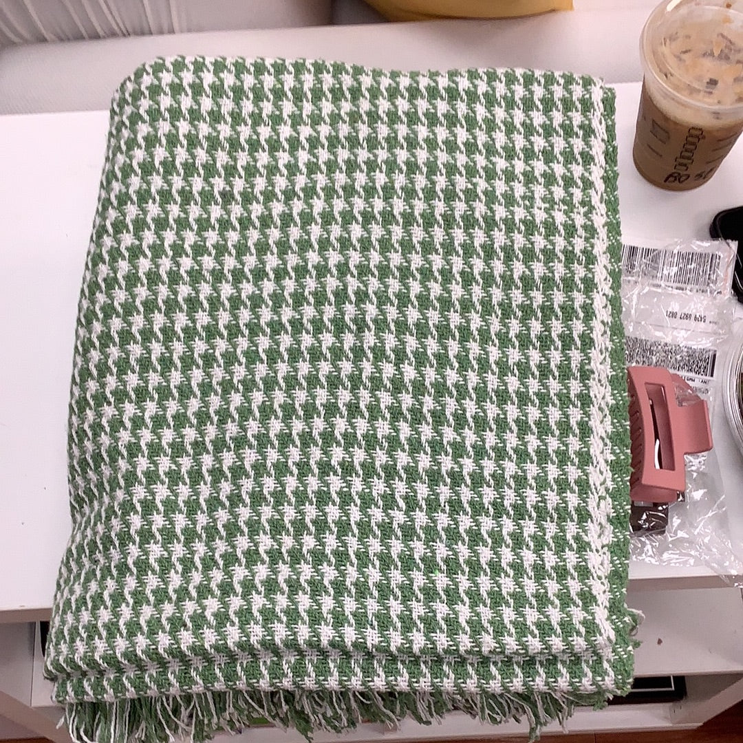 Green and White Throw Blanket